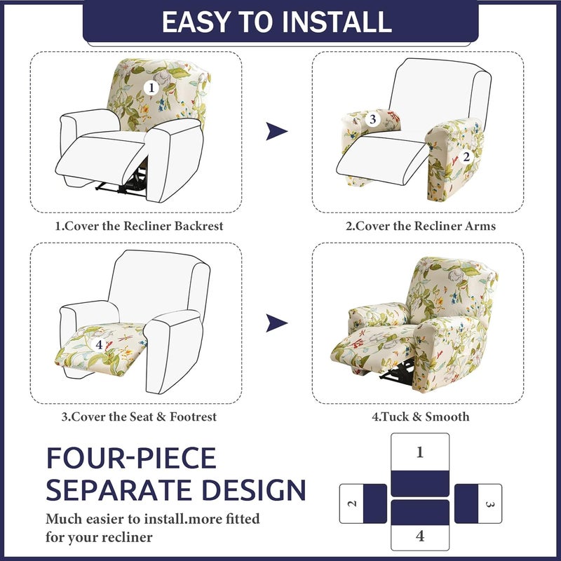 Iauddy Recliner Slipcover-Stretch Soft Slip Reclining Chair Slipcovers 4-Pieces Furniture Protector for Recliner with Pocket Fitted Sofa Couch Cover Lazy Boy Chair Cover(Beige/Olive Green) - Image 4
