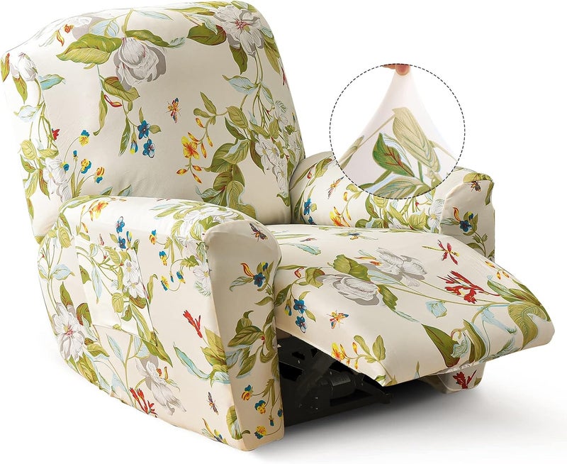 Iauddy Recliner Slipcover-Stretch Soft Slip Reclining Chair Slipcovers 4-Pieces Furniture Protector for Recliner with Pocket Fitted Sofa Couch Cover Lazy Boy Chair Cover(Beige/Olive Green) - Image 1