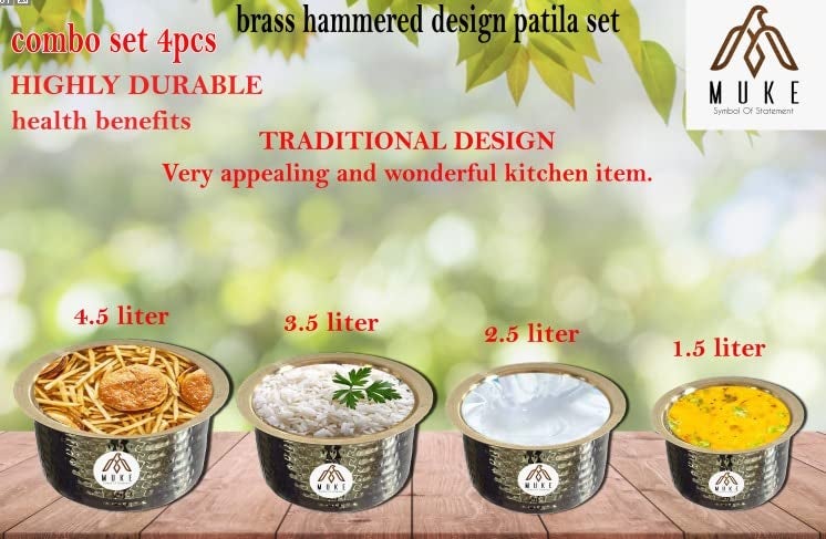 MUKE® Brass Hammered Patila, Brass Tope, Brass Cookware, Patila, Round Heavy Bottom Tapeli, Bhagona (1liter) - Image 5