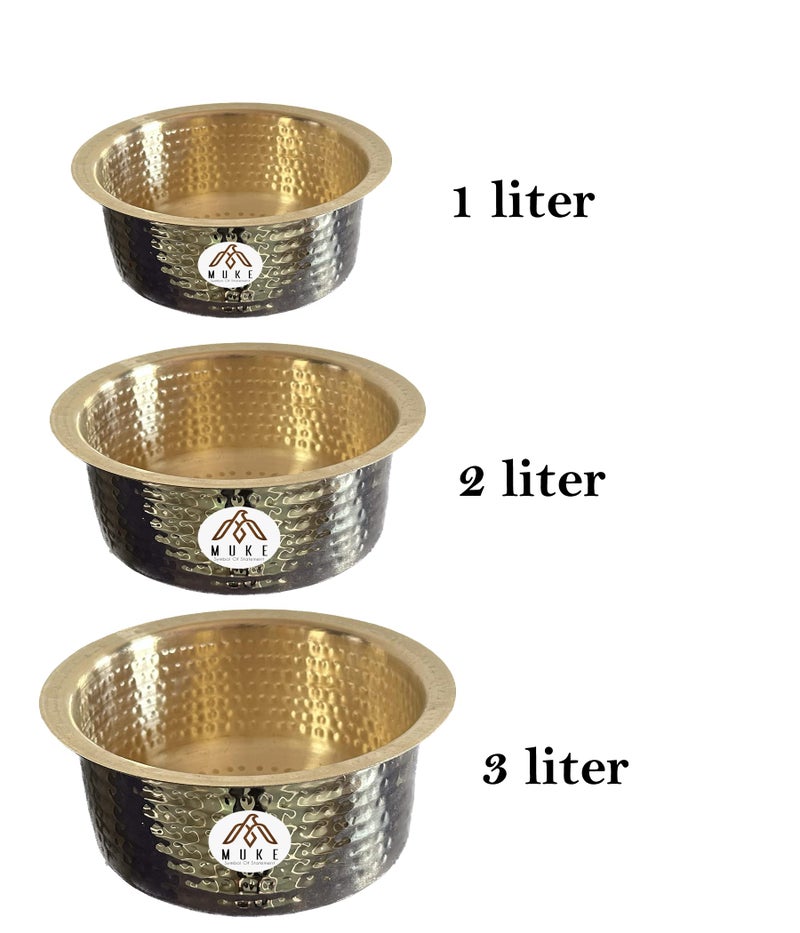 MUKE® Brass Hammered Patila, Brass Tope, Brass Cookware, Patila, Round Heavy Bottom Tapeli, Bhagona (1liter) - Image 2