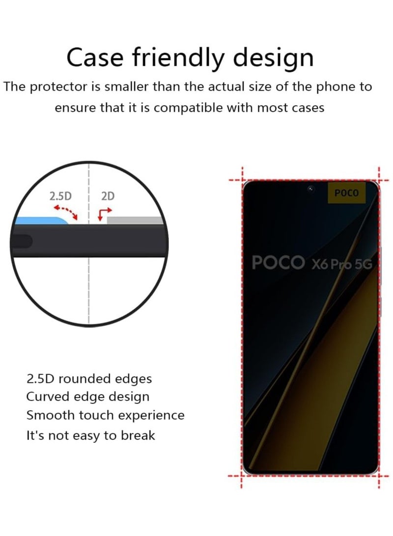 Screen Protector Compatible with Xiaomi Poco X6 Pro, 2 Pack Anti Spy Tempered Glass + 1 Pack Camera Lens Protector, HD 9H Hardness Anti-Scratc No Bubble Screen Protector - Image 5