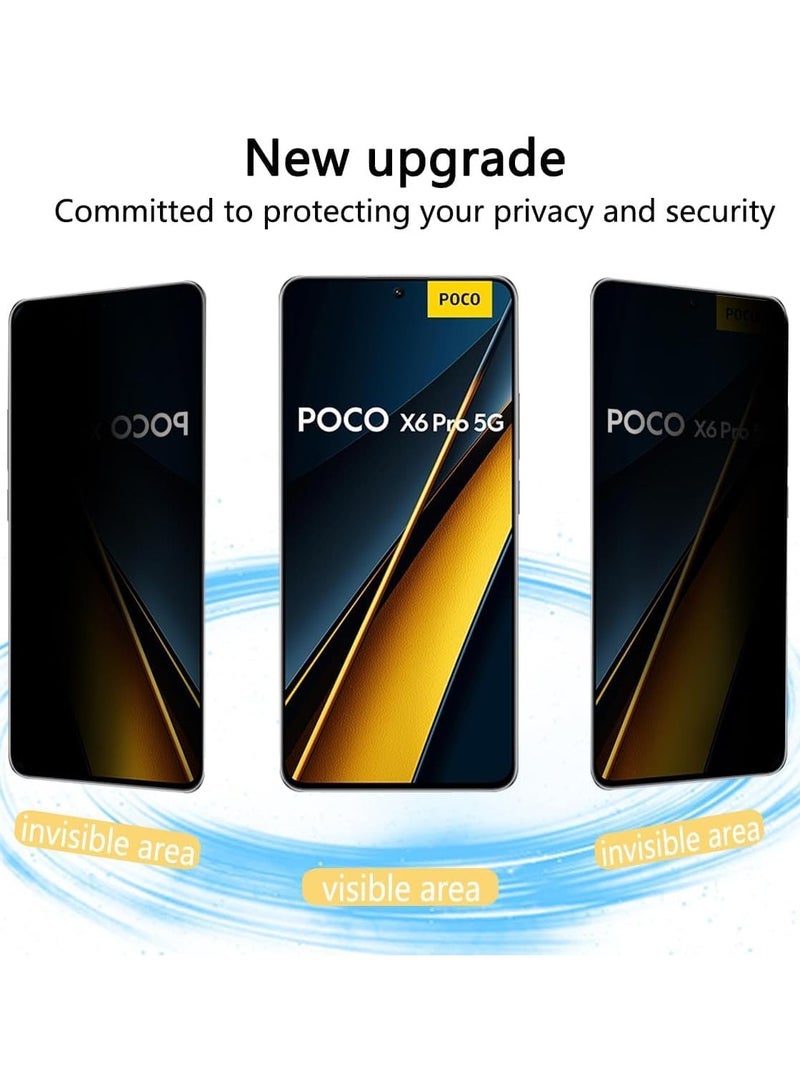 Screen Protector Compatible with Xiaomi Poco X6 Pro, 2 Pack Anti Spy Tempered Glass + 1 Pack Camera Lens Protector, HD 9H Hardness Anti-Scratc No Bubble Screen Protector - Image 2