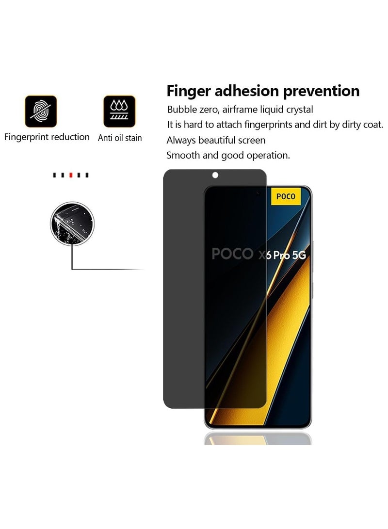 Screen Protector Compatible with Xiaomi Poco X6 Pro, 2 Pack Anti Spy Tempered Glass + 1 Pack Camera Lens Protector, HD 9H Hardness Anti-Scratc No Bubble Screen Protector - Image 4
