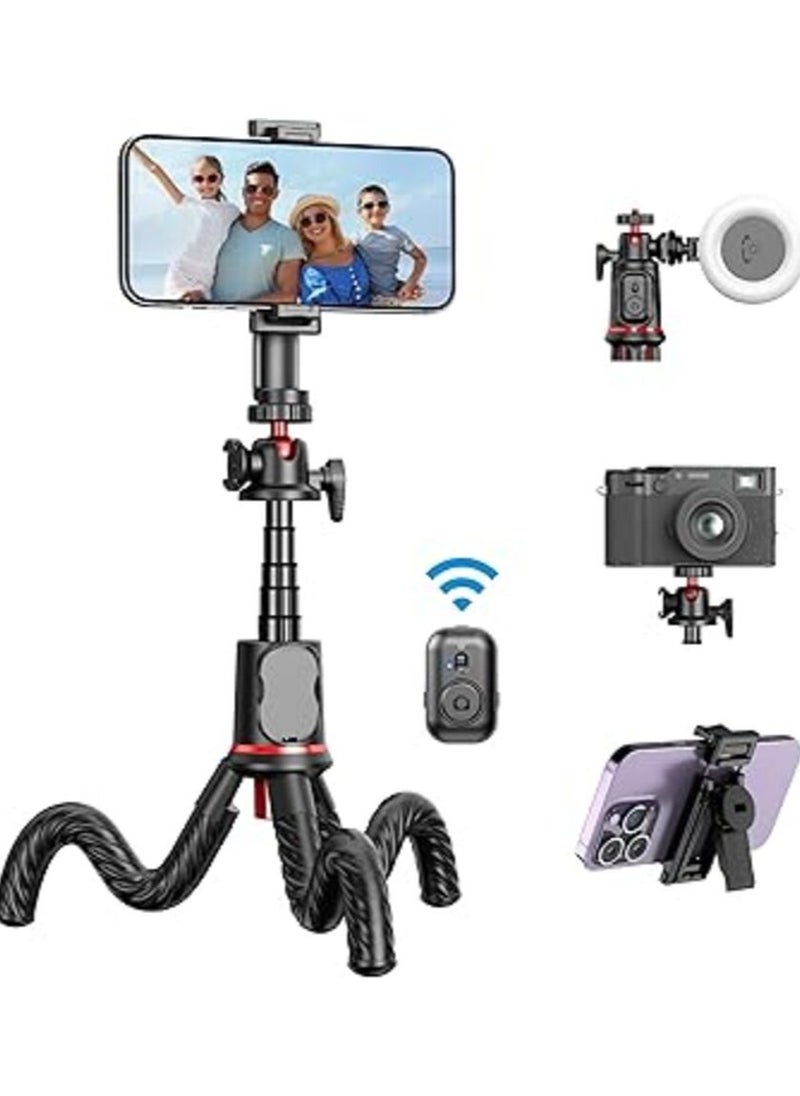 TIGER Flexible Camera Tripod – Extendable Cell Phone Tripod Stand with Wireless Remote, 360° Rotation, Adjustable Height, Sturdy Design – Perfect for Vlogging, Photography, and Video Recording - Image 1