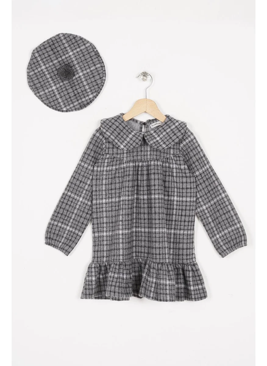 Zepkids Girl's Gray Colored Skirt with Ruffle Hat Dress