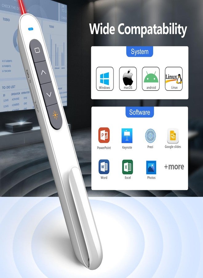 KNORVAY N27 Wireless Presenter, Hyperlink Volume Control Presenter RF 2.4GHz PowerPoint Clicker Presentation Remote Control Laser Pointer (White) - Image 3