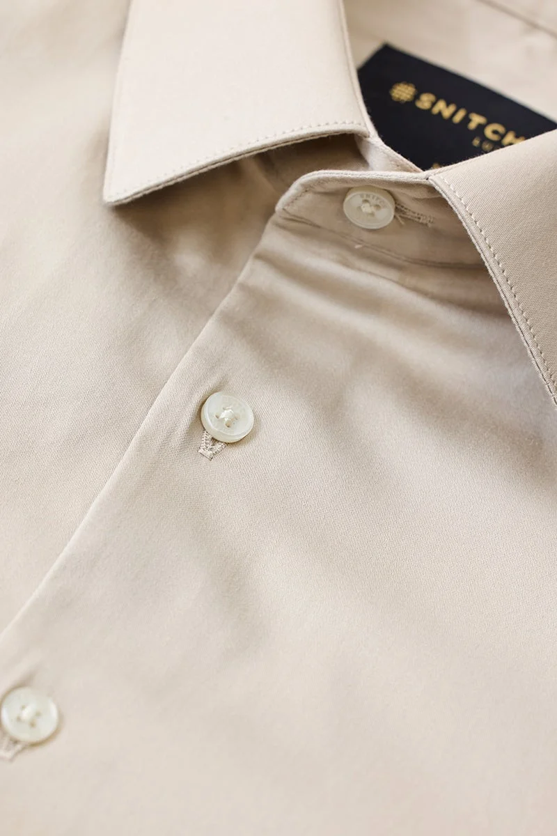 SNITCH Beige Plain Slim Fit Luxe Shirt