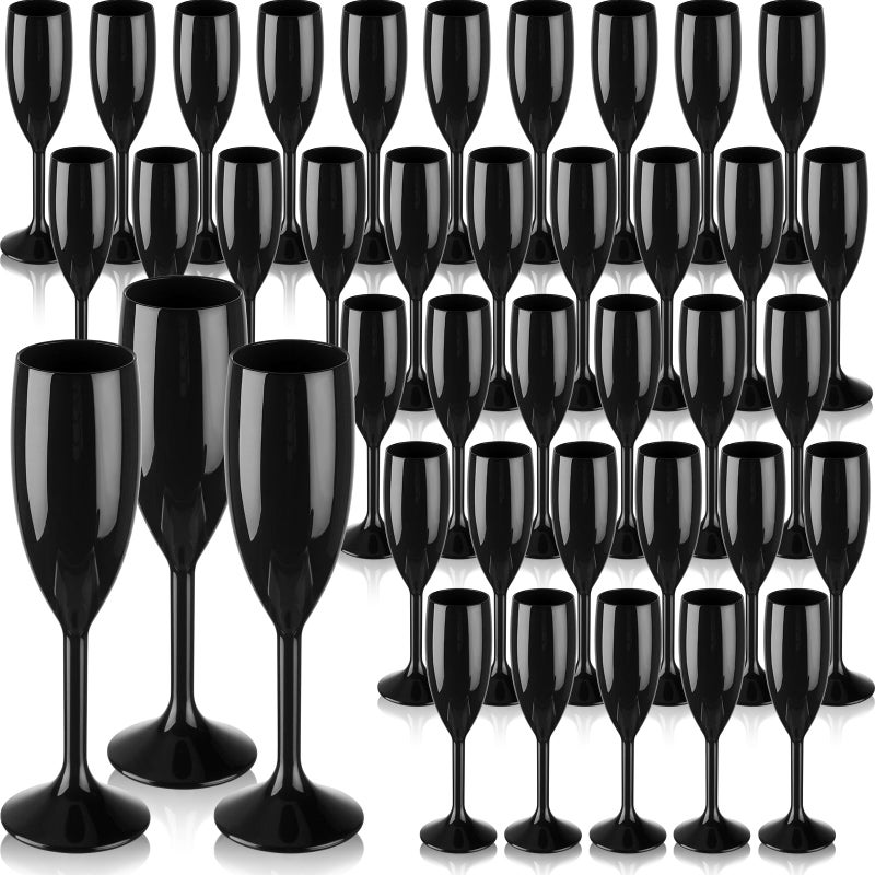 Domensi 40 Pcs Champagne Flutes Bulk 6 oz Acrylic Wine Glasses Toasting Goblet Unbreakable Plastic High Stem Champagne Cups for Wedding Christmas Halloween Birthday Party Black