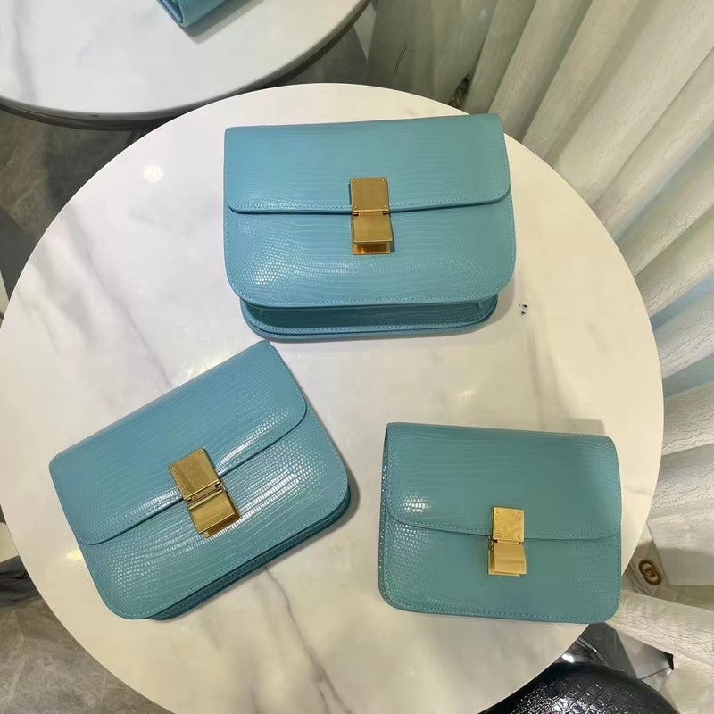 Genuine Leather Women'S Bag Lizard Pattern Tofu Bag Casual And Fashionable Crossbody Bag Solid Color Textured Shoulder Underarm Bag - Image 1