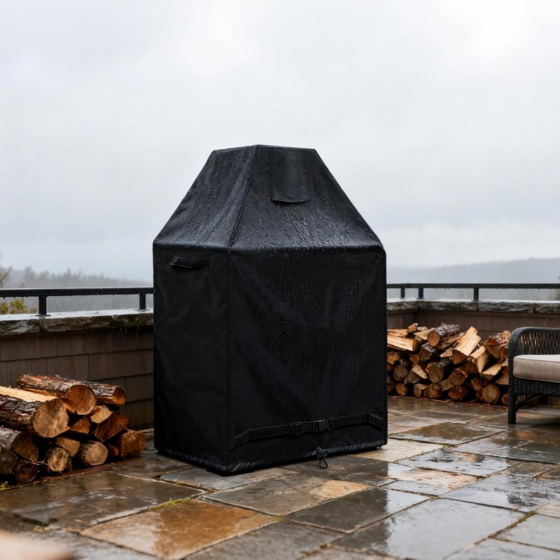Patio Fireplace Cover, Full Coverage Outdoor Fireplace Cover Made of Sturdy Polyester, Rain Cover for Wood Burning Fireplaces, Black - Image 5