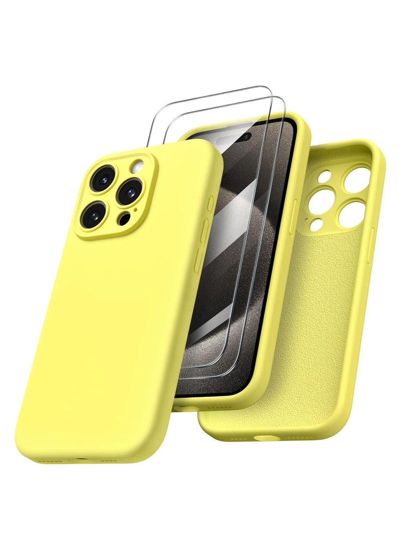 Raxoom Compatible with iPhone 15 Pro Max Case Shockproof with 2pcs Screen Protectors, Waterproof Liquid Silicone Rubber Full Cover Protective Case for iPhone 15 Pro Max 6.7 inch-Greamy Yellow - Image 1