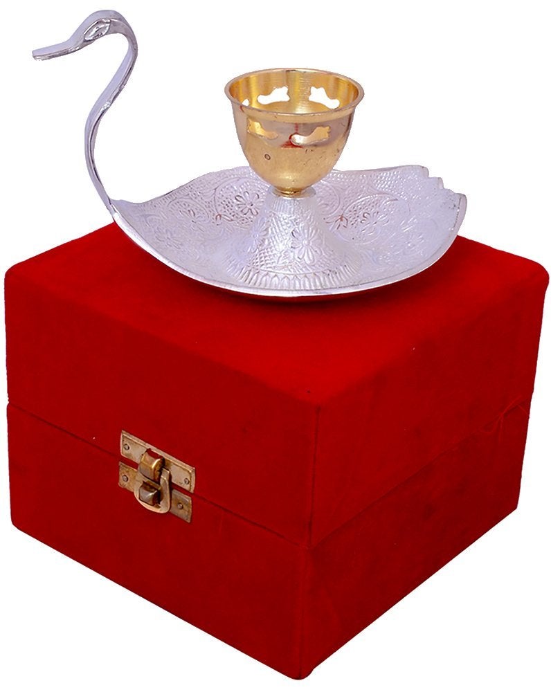 JAIPUR ACE JAIPUR ACE Silver Plated Brass Floral Design Swan Shaped Candle Stand with Attractive Box for Home Office Decor Living Room Bedroom Wedding Restuarant and Gift 