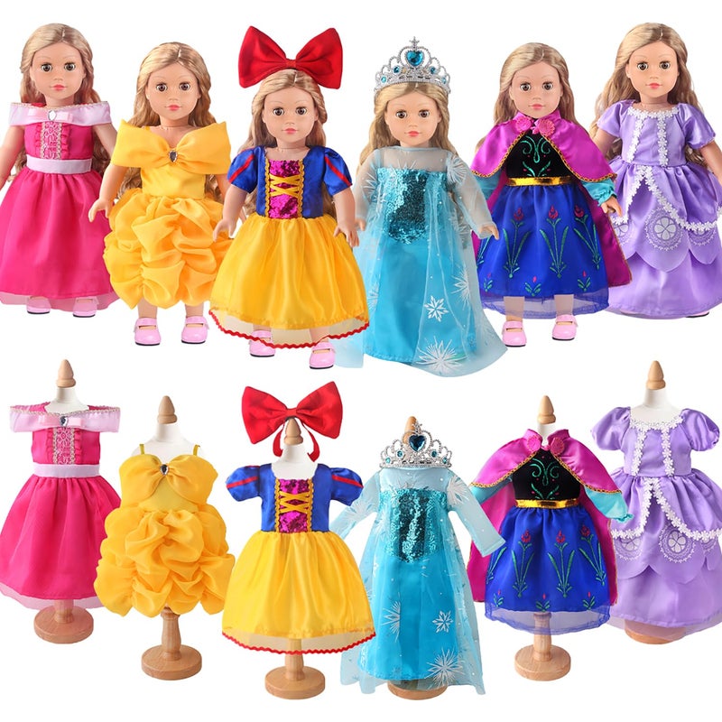 18INDC 6 Sets Princess Dresses for 18 Inch Dolls, 18 Inch Doll Clothes Accessories Elegant Ball Gown Outfits with 1 Crow & 1 Bow Hairband | Fits Most 18â€ Fashion Dolls - Image 1