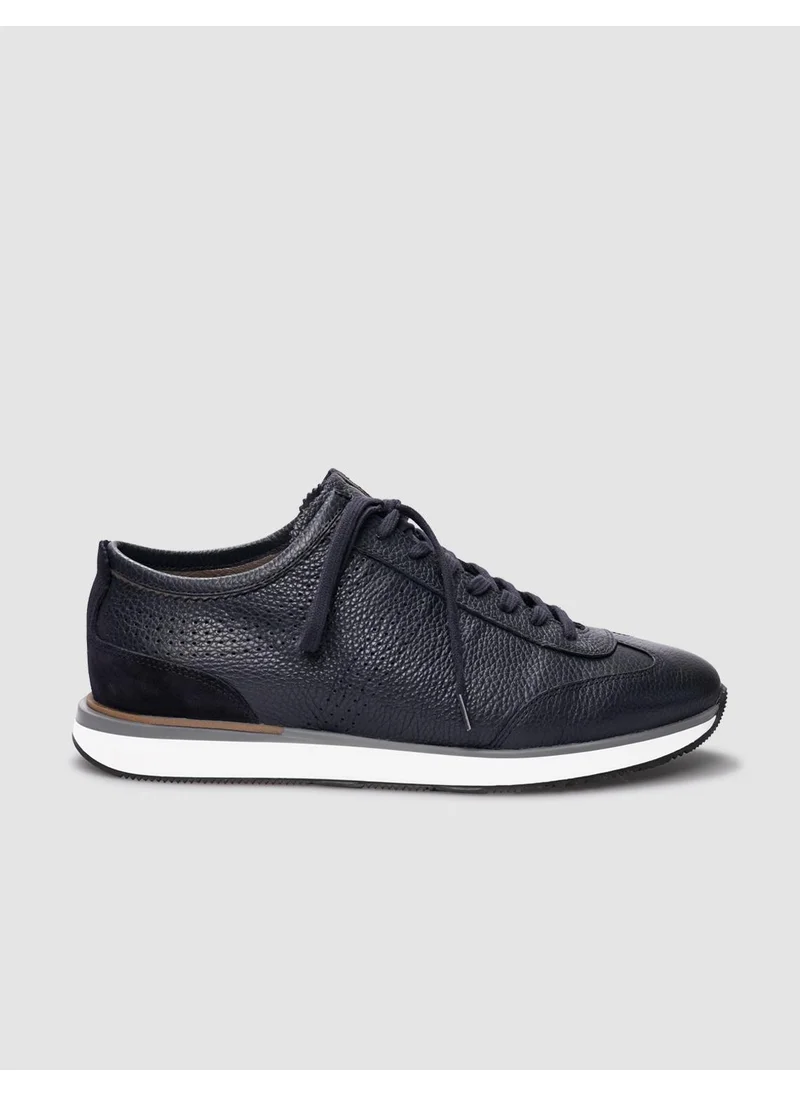 Cabani Genuine Leather Navy Blue Lace-up Men's Sports Shoes