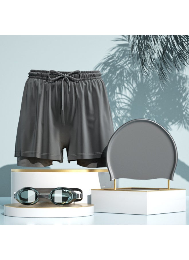 Generic - Mei Fanzhe Swimming Trunks Men's 2024 Anti-embarrassment Hot Spring Pants Swimming Cap Swimming Goggles Three-piece Set Of Swimming Equipment Full Set-Color:[caiye Yk] Double Layer Swimming Trunks- - Image 1