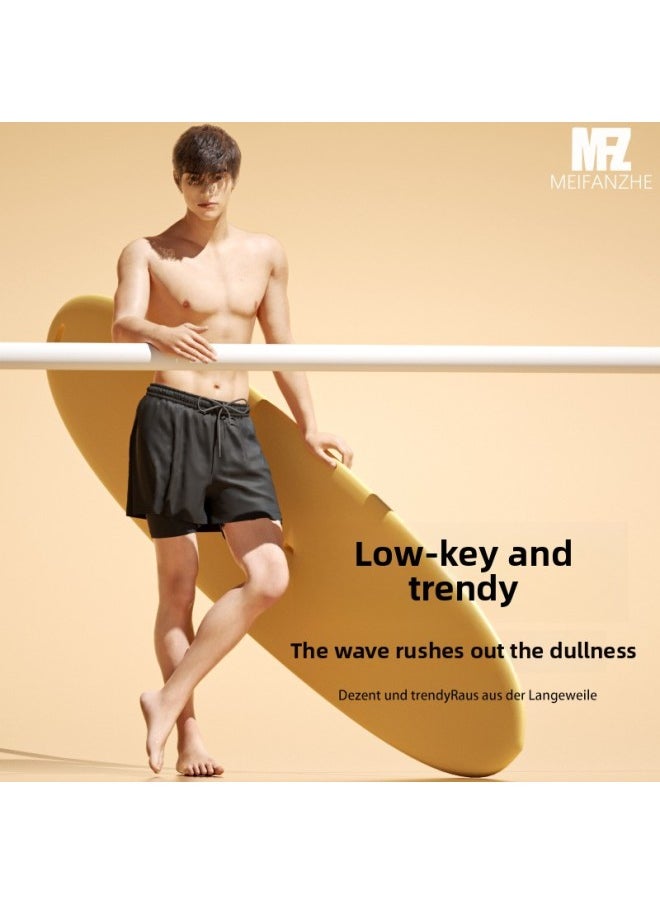 Generic - Mei Fanzhe Swimming Trunks Men's 2024 Anti-embarrassment Hot Spring Pants Swimming Cap Swimming Goggles Three-piece Set Of Swimming Equipment Full Set-Color:[caiye Yk] Double Layer Swimming Trunks- - Image 1