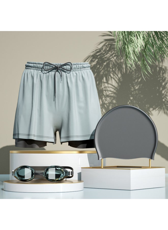 Generic - Mei Fanzhe Swimming Trunks Men's 2024 Anti-embarrassment Hot Spring Pants Swimming Cap Swimming Goggles Three-piece Set Of Swimming Equipment Full Set-Color:[caiye Yk] Double Layer Swimming Trunks- - Image 1
