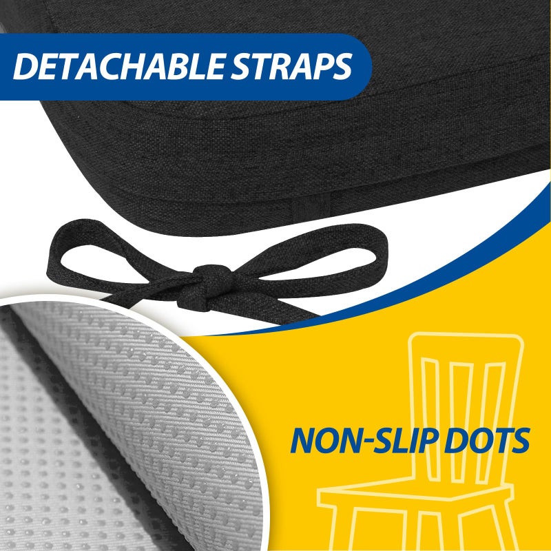 AAAAAcessories D-Shaped Chair Cushions, 2" Thick Dining Chair Pads with Ties and Removable, Machine-Washable Cover, 17" x 16", Set of 4, Black - Image 5