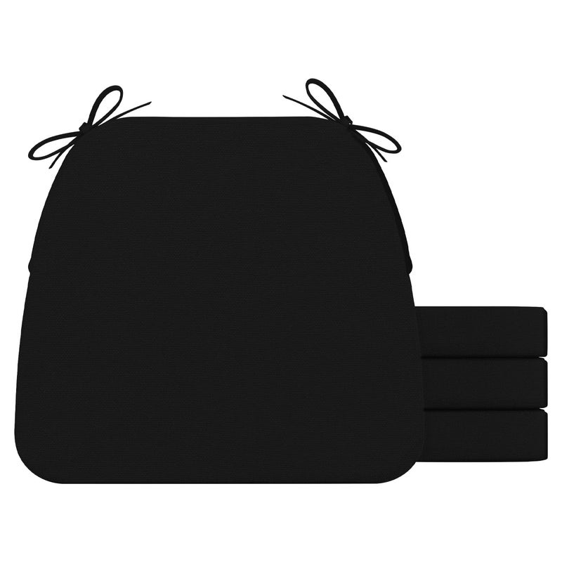 AAAAAcessories D-Shaped Chair Cushions, 2" Thick Dining Chair Pads with Ties and Removable, Machine-Washable Cover, 17" x 16", Set of 4, Black - Image 1
