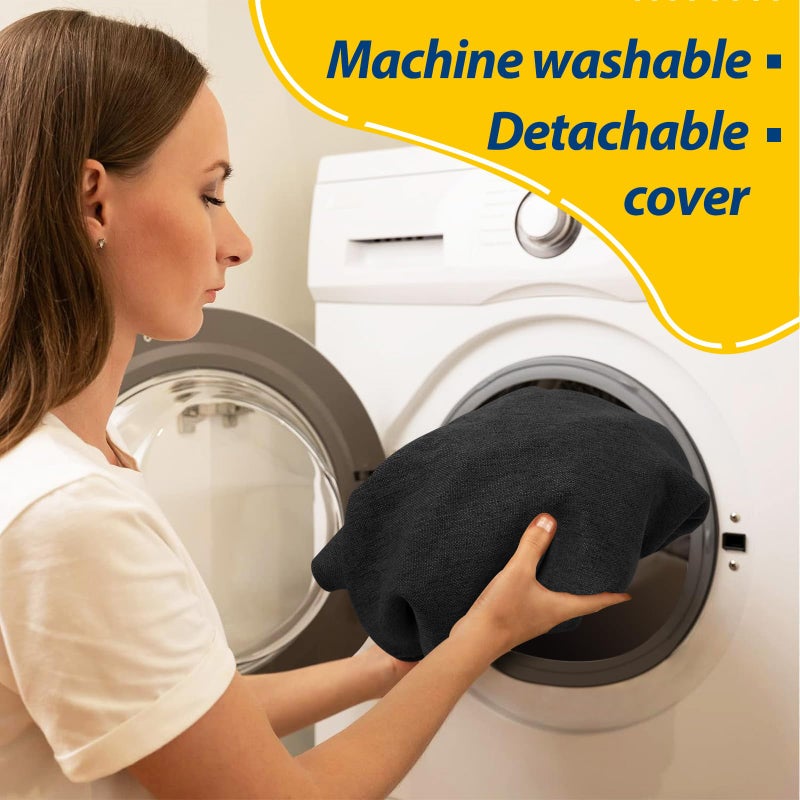 AAAAAcessories D-Shaped Chair Cushions, 2" Thick Dining Chair Pads with Ties and Removable, Machine-Washable Cover, 17" x 16", Set of 4, Black - Image 4