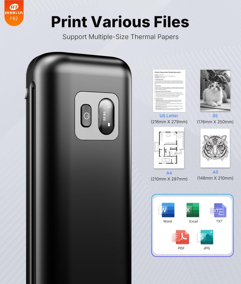 Rongta Portable Printer Wireless for Travel, Thermal Inkless Printers for 8.5"*11" US Letter, Compatible with Android iOS Smartphone, Mac Windows Laptop for Office, Home, Travel (Black) - Image 4