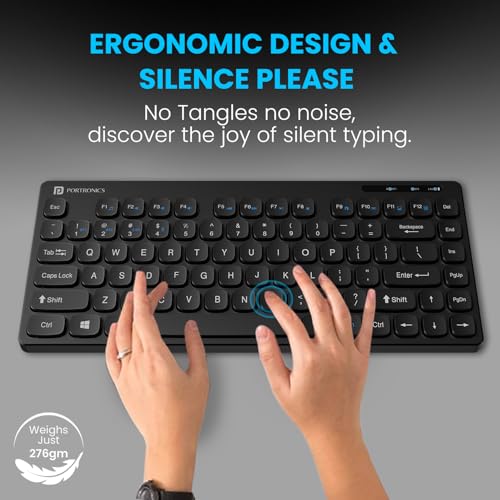 Portronics Bubble Multimedia Wireless Keyboard 2.4 GHz & Bluetooth 5.0 Connectivity, Noiseless Experience, Compact Size for iOS iPad Air, Pro, Mini, Android, Windows Tablets PC Smartphone(Black) - Image 4