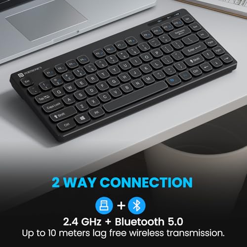 Portronics Bubble Multimedia Wireless Keyboard 2.4 GHz & Bluetooth 5.0 Connectivity, Noiseless Experience, Compact Size for iOS iPad Air, Pro, Mini, Android, Windows Tablets PC Smartphone(Black) - Image 2