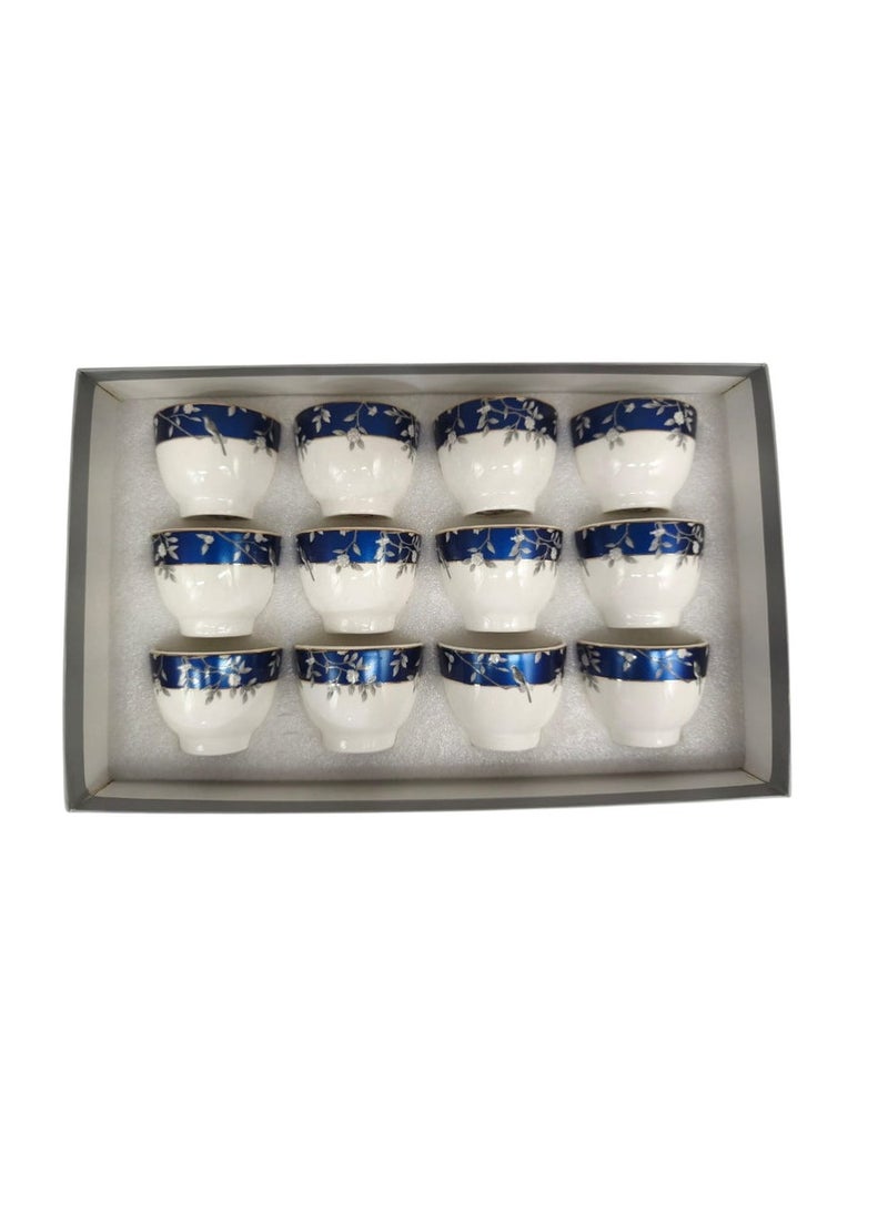 AKDC Angela Ceramic 12Pcs Cawa Cup 80ML-White&Blue - Image 1