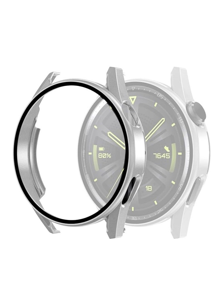 Case Compatible with Huawei Watch GT2 46mm,Shockproof HD Tempered glass screen protector Hard PC Bumper Protective Shell All-Around Protective (Silver)