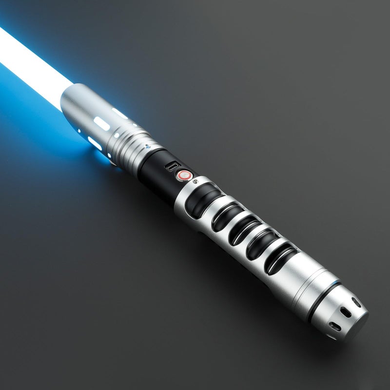 CVCBSER Dueling Lightsaber 15 Colors Changeable with 12 Mode Sound Effect Premium Metal Handle Sturdy Blade Light Saber RGBXSilver