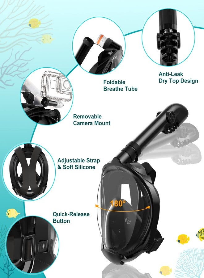 Viginsul Snorkeling Gear for Adults, Panoramic View Full Face Snorkel Mask with Foldable Dry Top System & Adjustable Swim Fins, Snorkel Set Anti-Fog & Anti-Leak - Image 2