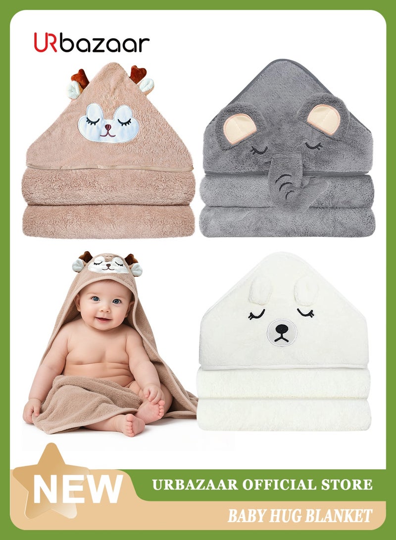 أوربازار عبوة من 3 مناشف بغطاء للرأس، منشفة أطفال لطيفة بغطاء للرأس، مناشف حمام أطفال 80 × 80 سم، ناعمة وعالية الامتصاص - Image 1