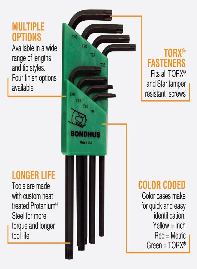 Bondhus 32434 Set of 8 Tamper Resistant Star L-wrenches,Long,sizes TR9-TR40 - Image 3