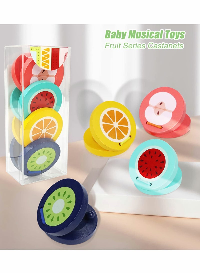 Excefore Kids Wooden Fruit Series Castanets Instruments Toys, Baby Montessori Musical Instruments Toys for Toddlers 1-3, Gift for Percussion Toddler Learning Education Toys Ages 3-5,  4PCS - Image 2