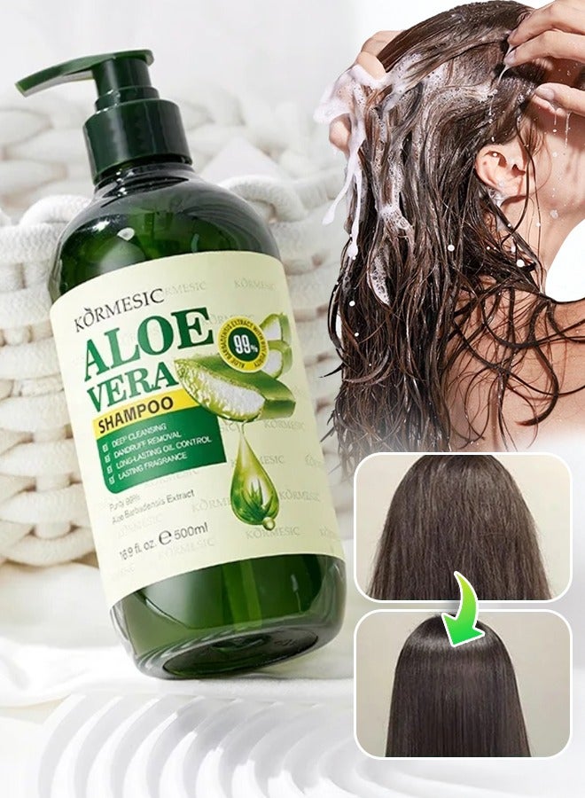 Kormesic 500ml Aloe Vera Shampoo 99% Aloe Vera Extract Deep Cleaning Moisturizing Nourishing Repairing Anti Dandruff Long Lasting Oil Control Hair Shampoo for Women & Men - Image 1