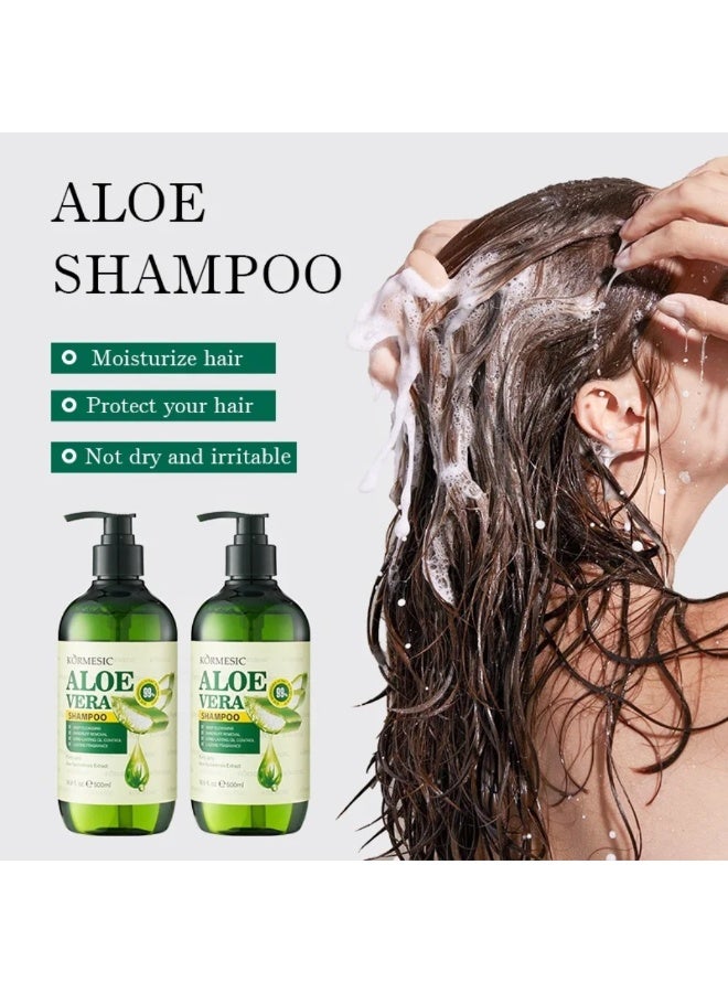 Kormesic 500ml Aloe Vera Shampoo 99% Aloe Vera Extract Deep Cleaning Moisturizing Nourishing Repairing Anti Dandruff Long Lasting Oil Control Hair Shampoo for Women & Men - Image 2