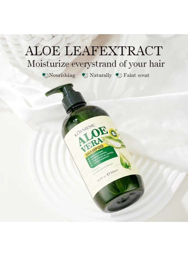 Kormesic 500ml Aloe Vera Shampoo 99% Aloe Vera Extract Deep Cleaning Moisturizing Nourishing Repairing Anti Dandruff Long Lasting Oil Control Hair Shampoo for Women & Men - Image 4