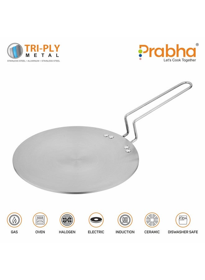 Prabha Stainless Steel Tri-Ply Induction Base Roti Tawa 28cm - Best for Kitchen Use, Sturdy Handle - Ultimate Roti Tawa Solution - Image 2