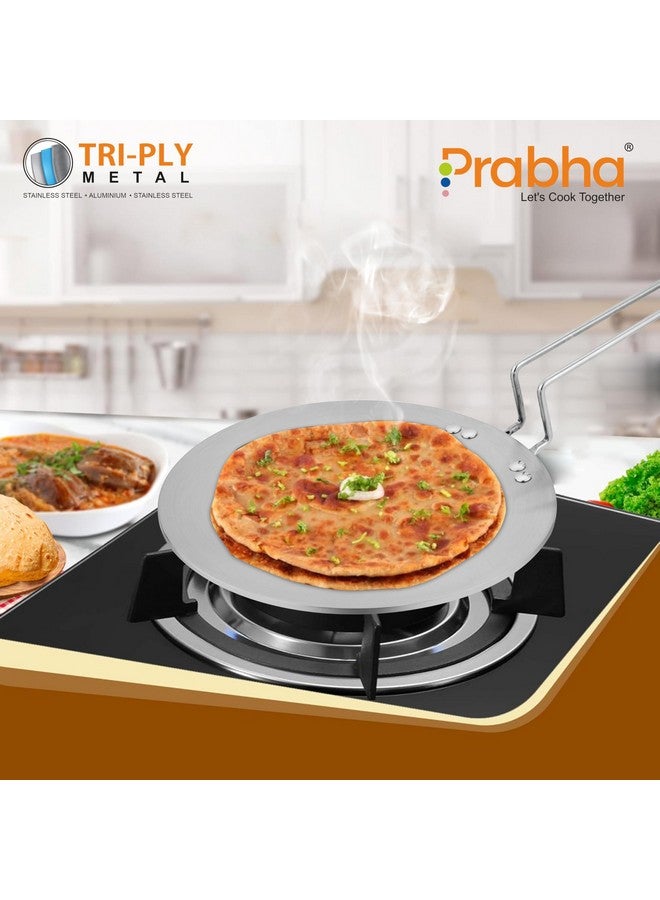 Prabha Stainless Steel Tri-Ply Induction Base Roti Tawa 28cm - Best for Kitchen Use, Sturdy Handle - Ultimate Roti Tawa Solution - Image 3