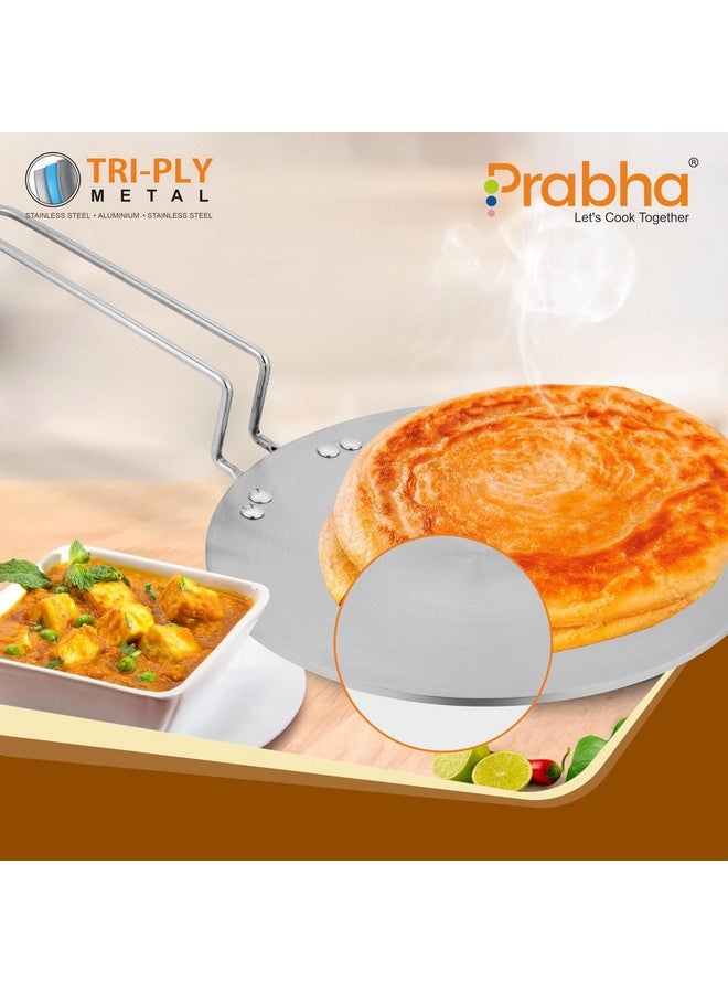 Prabha Stainless Steel Tri-Ply Induction Base Roti Tawa 28cm - Best for Kitchen Use, Sturdy Handle - Ultimate Roti Tawa Solution - Image 4