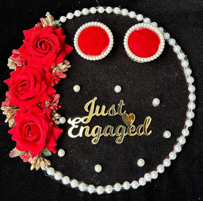 Mridang Engagement Wedding Ring Holder Platter Just Engaged Thali Wedding Ring Platter Marriage Dcor Engagement Ring Tray BlackRed velvet