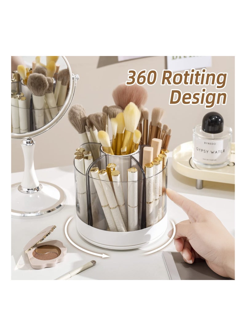 Excefore Makeup Brush Holder Organizer, 360 Rotating Makeup Brush Container with Removable Trays, Pen Holder for Desk, Spinning Brush Holders for Vanity, Desktop, Bathroom, White  - Image 2