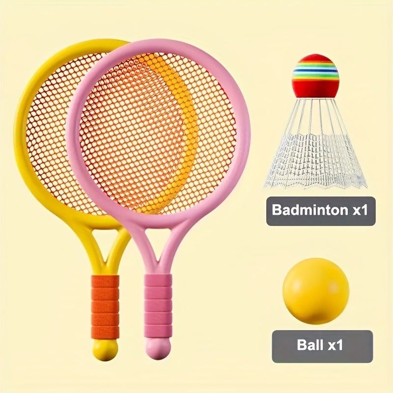 Badminton Racket and Shuttlecock Set - Indoor/Outdoor Sports Gear for School, Birthday Parties & Back-to-School Fun - Educational and Entertaining Gift (Red/Yellow Shuttles)