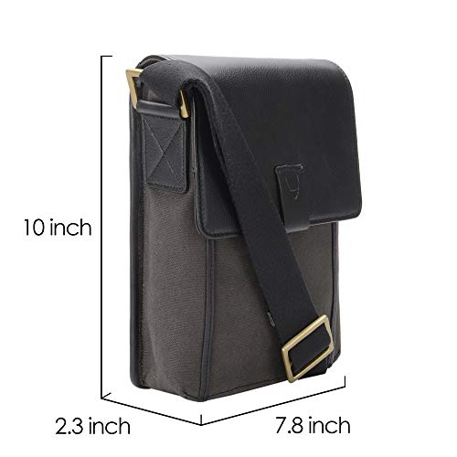 Hidesign Aiden Genuine Leather and Canvas Mini Crossbody Men/Women Messenger Bag/Travel Bag / 10.5" iPad Bag, Charcoal - Image 2