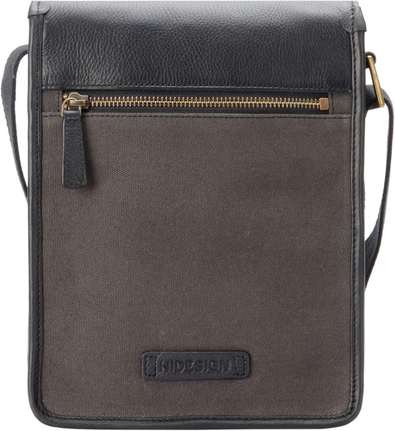 Hidesign Aiden Genuine Leather and Canvas Mini Crossbody Men/Women Messenger Bag/Travel Bag / 10.5" iPad Bag, Charcoal - Image 4