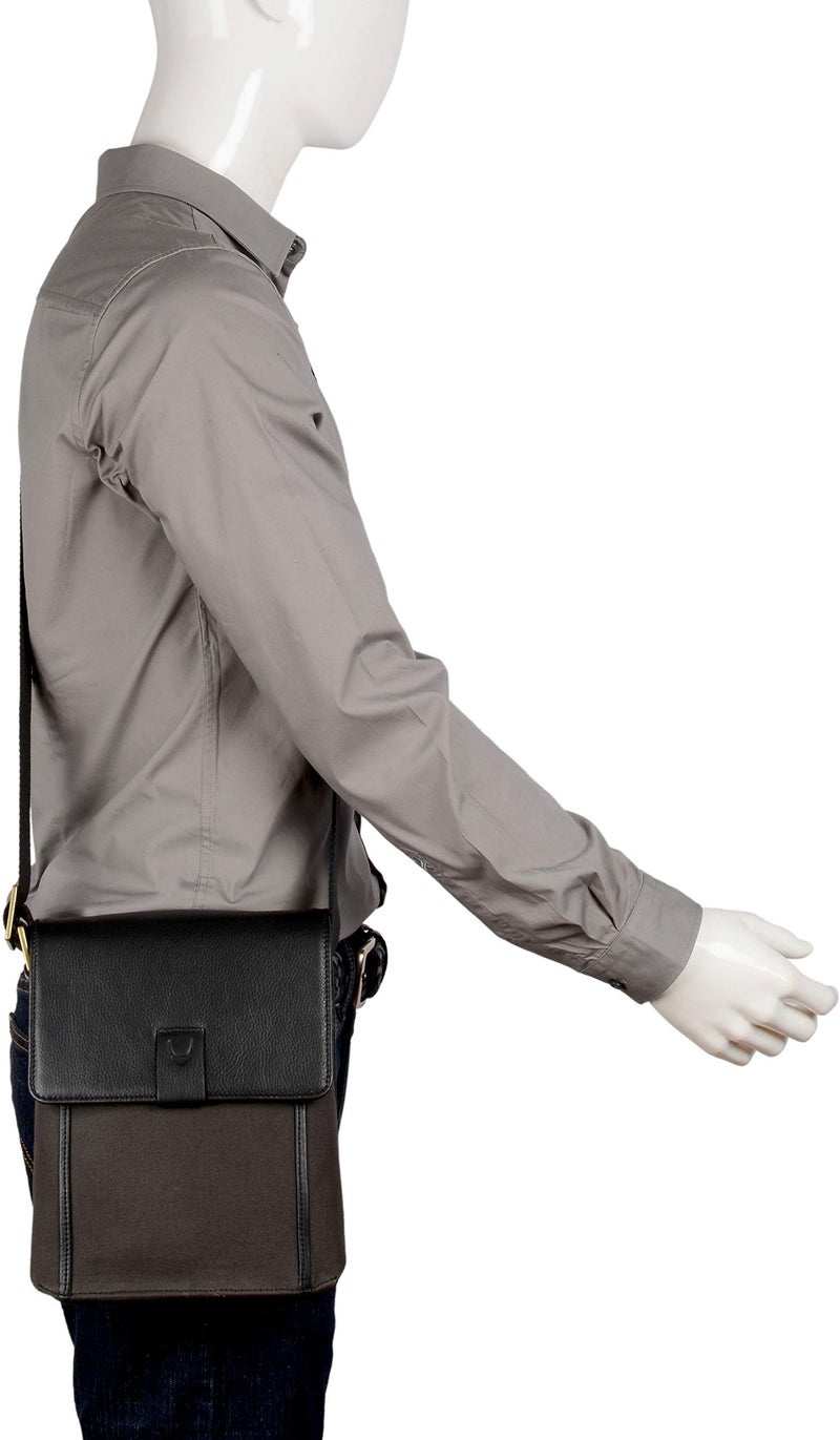 Hidesign Aiden Genuine Leather and Canvas Mini Crossbody Men/Women Messenger Bag/Travel Bag / 10.5" iPad Bag, Charcoal - Image 5