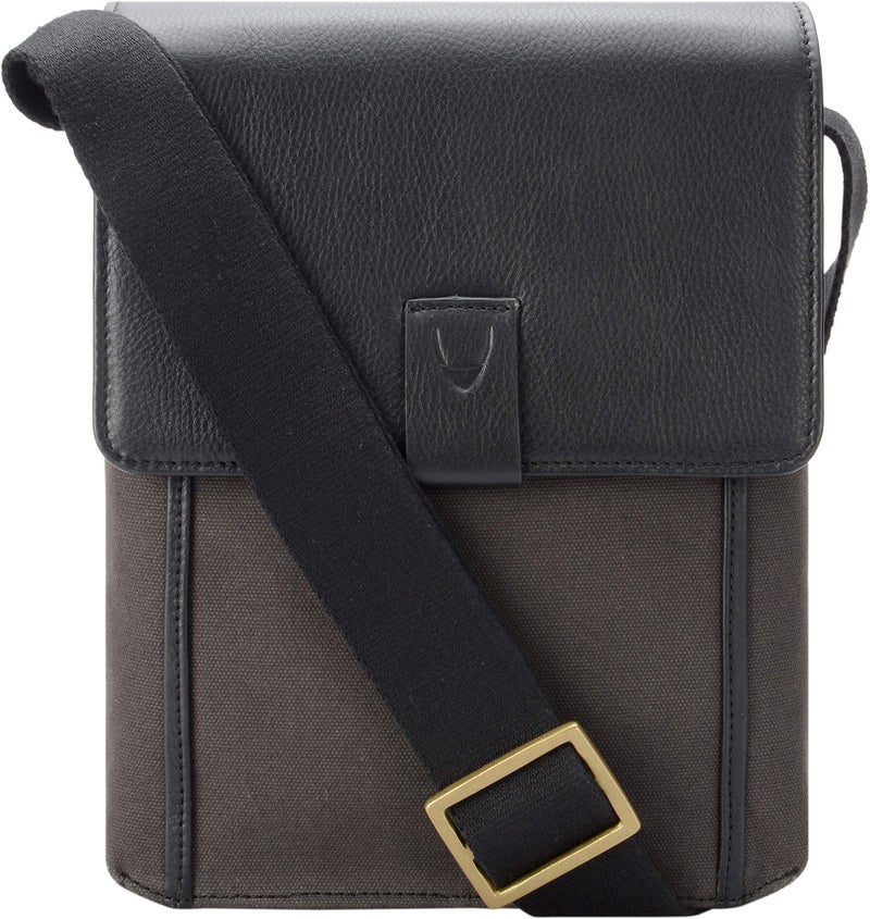 Hidesign Aiden Genuine Leather and Canvas Mini Crossbody Men/Women Messenger Bag/Travel Bag / 10.5" iPad Bag, Charcoal - Image 1