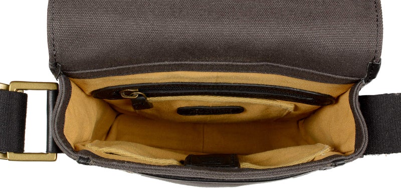Hidesign Aiden Genuine Leather and Canvas Mini Crossbody Men/Women Messenger Bag/Travel Bag / 10.5" iPad Bag, Charcoal - Image 3