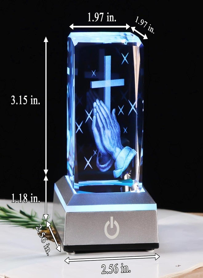 YWHL 3D Crystal Cross Figurine with Colorful Light Base, Laser Engrave Praying Hands Religious Gifts for Women Man, Christian Gifts for Friend - Image 5