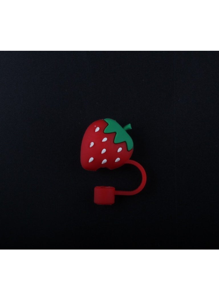 Generic Stainless Steel Straw Caps Universal Dust-Proof Red Strawberry